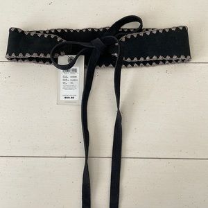 NEW with tags Lucky Brand black leather suede tie belt silver stitching Size M/L